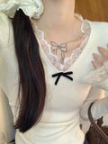 French Small Fragrant Lace Lace Slim Design Women V Autumn And Winter Pure Lust Wind Thin Repair Body