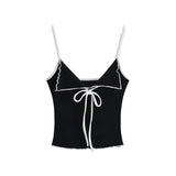 Spice Girls Summer Bows And Rope Sling V Tie Sexy Short Wooden Ear Lace Base Vest