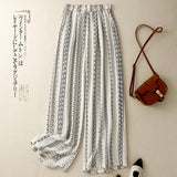 In The Summer Of 2025, The New Printed Cotton And Hemp Literature And Art Relaxed Leisurely Broad Leg Pants Women