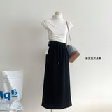 Spring And Autumn New Skirt Women's High-Waisted T-Shirt With Sports Leisure Thick Straight Straight And Straight Skirt Open A-Word Long Skirt