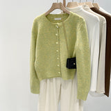 KANING Solid Color Simple Round-Neck Knitted Cardigan Women's New Oceanic Design Sweater T-Shirt 2026 Autumn And Winter