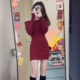 Pure Lust Wind Black Word Shoulder Sexy Hot Girl Long-Sleeved Dress Women Autumn And Winter Dress Dress Tide