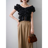 Multiplication Large Quantities Of Goods In The Summer New Before And After 2 Lotus Edges Collar Bubble Sleeve Tops Sexy Lace Shirt