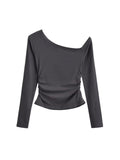 Autumn New Blogger Pure Lusty Slant Shoulder Plus Velvet Long Sleeve Bottom Shirt