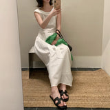 2026 Summer New Korean Minimalist Sleeveless Vest Dress Women's A-Siding Belt Temperament Long Skirt