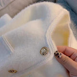 French Small Fragrant Wind Gold Buckle White Marinade Knitted Cardigan Women Autumn Soft Glutinous Sweater Coat Coat Winter
