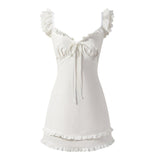 Original Practice First Love White Dress Lote Leaf Side White Sling Skirt Short Female High Sense French Temperament Fairy Dress