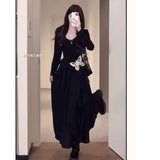 Large-Size French Small Black Dress Irregular Senior Sense Dress Women Autumn Fat MM Thin Sleeve Skirt