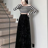 Autumn And Winter New Golden Velvet Dye Tight Waist Half-Dress Woman Retro Style High-End Thin Color Long Dress