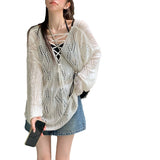 White Knitted Jersey Women's Autumn Slings 2026 New Lazy Design Small Open-Out Backwear