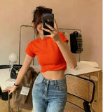 Solid Color Bottom Slim Short-Sleeved T-Shirt Women Summer Tide New Thin Short-Sleeved Top Woman