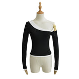 Autumn New Female Hottie Sexy Oblique Shoulder Knock Two Scratch-Ragged Shirt Long-Sleeved T-Shirt
