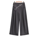 Spice Girls Autumn Personality Irregular Belts With A Shenting Suit Rivets Casual Loose-Fitting Broad-Legged Trousers