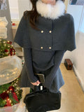 KANING New Year Red Sweater Furry Collared Woman Winter Cloak Shawl Long-Sleeved Bottom Knitted Two Sets Of Women