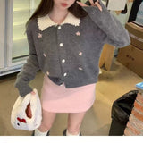 LEKA Gentle Wind Flower Embroidered Knitted Cardigan Women 2026 Autumn High-End Feel Doll Collar Blouse Sweater Coat