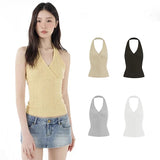 Small Design Sense V-Neck Hanging Neck Sling Vest Women's New Summer Slimming And Wearing Pure Tops