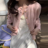 KANING Round-Neck Small Gold Buckle Temperament Knitted Cardigan 2026 Autumn New Korean Version Of The Design Sweater Jacket