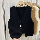 Designing A Small-Sized Button Irregular Vest Knitted Vest Woman's New Autumn 2025 Loose Outside The Shoulder