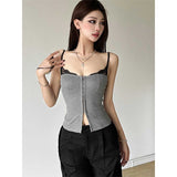 Design Sense Gray Splicing Sling Vest Women Autumn And Winter New Slimming On The Small Clothes