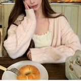 KANING Pink Knitted Cardigan Sweater Korean Chic Wear Loose Sweet Age-Reasing Lazy Coat Top