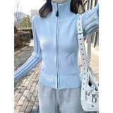 Blue Collar Zipper Knitted Shirt Jacket Women 2026 Spring New High-End Feel Repair Sweater Top Women