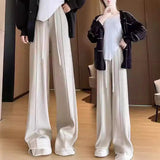 KANING Tight Waist Knitted Broad Leg Pants Women 2026 Autumn New High-Waist Design Feeling Solid Color Knitted Wool Trousers