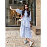 Blue Design Dress Spring And Summer Girl New Light Style Relaxed Casual Simple Long Shirt Skirt