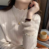 KANING Korean Vintage Tuffen Thick Knitted T-Shirt 2026 Autumn And Winter New Half-High Collar With Sweater Woman