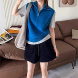 KANING Simple Half-Zip Half-Neck Knitted Vest 2026 Autumn New Folding Shoulder Sweater Vest