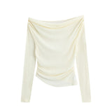 Summer New Hottie Suit Women Long Sleeve Knitted Jersey Jersey T-Shirt + Lace Inside Vest Two Sets