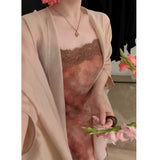 Vintage Dizzling Ink Lace Side Sling Skirt Shawl Set New Lightly Fashionable French Dress Summer
