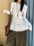 French Retro Lace Bottom-Up Women 2026 New T-Shirt Stacked Commuting Thin Sleeve Top