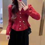 KANING French Small Fragrant Style Design Knitted Cardigan Women 2026 Autumn And Winter New Pearl Single Buckle Sweater Female