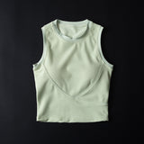 Short Sports Body Vest Women Wear Solid Color Round Tie Chest Pad Yoga Running Tops In Summer Without Sleeves