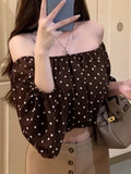 Sexy Pure Desire A Word Shoulder Long-Sleeved T-Shirt Girl Short Umbilled Double-Decker Chiffon + Super Soft Hottie Top Girl Summer