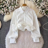 Sweet Three-Dimensional Lotus Edge Decorative Temperament Design Shirt 2025 New Chic Slim Slim Short Top