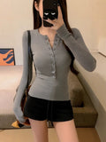 Ins Sexy Pure-Want Button Breast-Feeding Long-Sleeved T-Shirt Women's Autumn Dress V-Neck Fashion Slimming Bottom Top Women's T-Tide