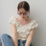 Multiplication Large Quantities Of Goods In The Summer New Before And After 2 Lotus Edges Collar Bubble Sleeve Tops Sexy Lace Shirt