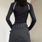 Spring Hottie Style Sexy Colliding Color Splicing Long-Sleeved T-Shirt Female Korean Version Design Tight Inside A Short Top Tide