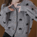 KANING Pentave Star Embroidery V-Neck Knitted Cardigan Women 2026 Autumn New Fashion Gentle Sweater Jacket Tide