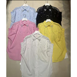 Fashion Short-Sleeved Shirt Women 2025 Summer Korean Version Of Loose Ocean Design Feeling Niche Bubble Sleeve Heavy Industry Nail Bead Top