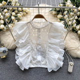 European Court Style Lace Shirt Women's Summer Sleeveless Hooks Hollow Lotus Leaves Side Super Fairy Gold Sweet Blouse