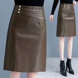Autumn And Winter New 2025 Half-Dress Women's PU Leather Skirt Medium Long High-Waisted Hip Skirt Korean Version Thin A-Character Skirt