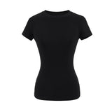 Spice Girls Summer Shoulder Elastic Collection Waist T-Shirt Solid Color Short Backpack Shirt Thin Round Neck