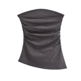 A Word-Collar Pure Desire To Slimen Shoulder Tective Blouse Folded Open Fork Solid Sexy Bottom Vest