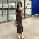 Threaded Temperament Tight-Gicked Ass Mother Sling Dress Summer 2025 New Sexy Hottie Mid-Long Dress