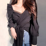 Spring 2025 New Design Small White Long-Sleeved Shirt Women V Collar Folds To Collect The Waist Pure Top