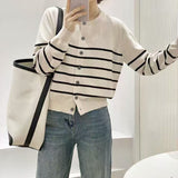 KANING Round Korean Striped Knitted Cardigan Women 2026 New Women's Single-Dcupy Sweater Cardigan