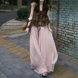 Korean Sweet Little Flying Sleeve Lace Lotus Leaf Shirt + 100-Folded Leg Trousers Feel Slack Trousers Skirt Two Sets Of Women