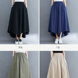 Summer Large-Size Women's Fat Mm Wrinkled Solid Color Pocket Nine-Pointed Trousers Loose Skirts Casual Wind Irregular Broad Leggings